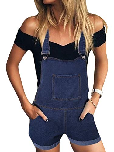 Onsoyours Damen Latzhosen Kurz Denim Overall Jumpsuit Playsuit Blumenmuster Reizvolle Rompers Baggy Shorts Sommerhose Jeanshosen Hosenanzug Freizeithosen A Dunkelblau X-Small von Onsoyours