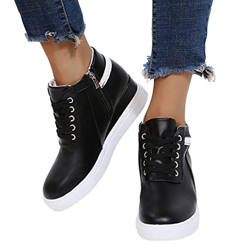 Onsoyours Damen Laufschuhe Lace-up Casual Sneakers Versteckte Keilabsatz Plateau Freizeitschuhe Turnschuhe Reißverschluss Sportschuhe Outdoor Jogging Walkingschuhe A Schwarz 39 EU von Onsoyours