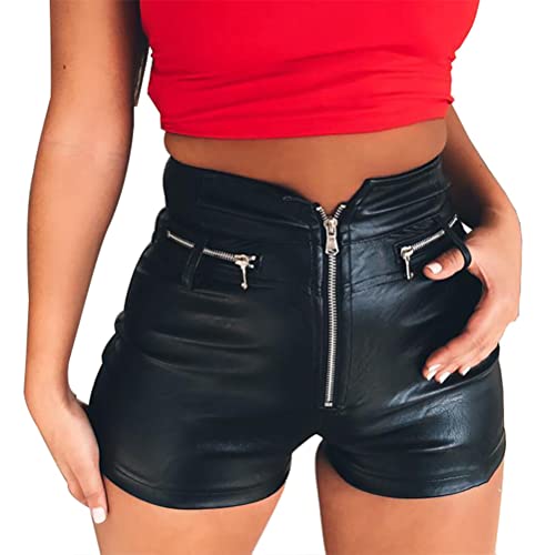 Onsoyours Damen Lederhose Kurz Sexy Legging High Waist Shorts Skinny Stretch Pu Leder Look Optik Schlank Hose Kunstlederhose Push Up Biker Pants A Schwarz L von Onsoyours