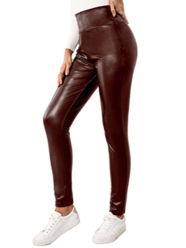 Onsoyours Damen Lederhose Pu Leder Leggings Lederimität Treggings Jeggings Hohe Taille Stretch Leather Strumpfhose Kunstleder Hosen A Weinrot XL von Onsoyours