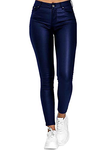 Onsoyours Damen Lederhose Sexy Skinny Legging Stretch PU Leder Look Optik Schwarz Schlank Hose Kunstleder Treggins Push Up Biker Pants Blau XL von Onsoyours