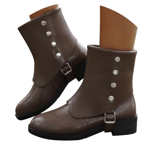Onsoyours Damen Lederstiefel Kurze Stiefel Retro Ankle Boots Stiefel mit Blockabsatz Schneestiefel A Braun 39 EU von Onsoyours