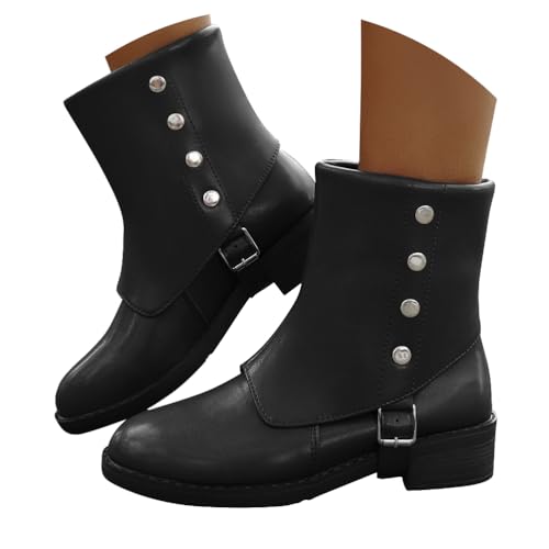 Onsoyours Damen Lederstiefel Kurze Stiefel Retro Ankle Boots Stiefel mit Blockabsatz Schneestiefel A Schwarz 36 EU von Onsoyours