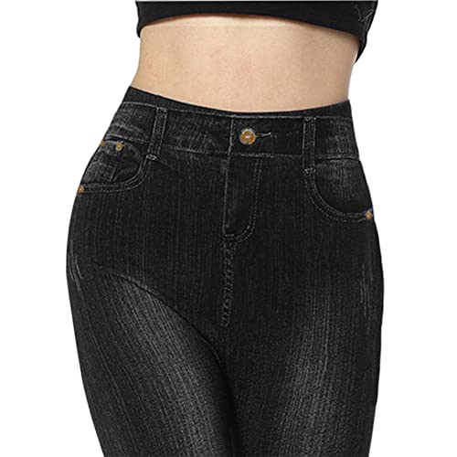 Onsoyours Damen Leggings Jeans-Look High Waist Jeggings Stretch Hose Bedruckte Yogahose Kompressions Fitnesshose für Gym Laufen Fitness B Schwarz S von Onsoyours