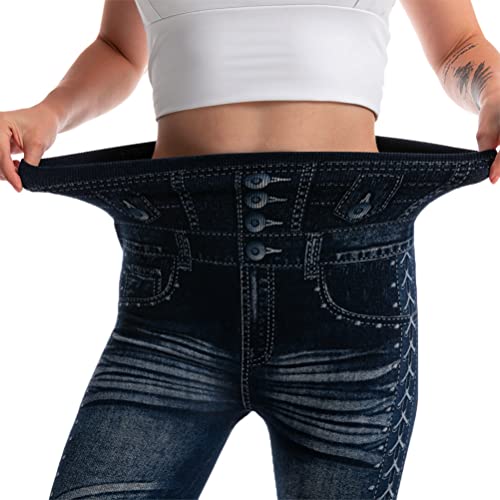 Onsoyours Damen Leggings Jeans-Look High Waist Jeggings Stretch Jeans Hose Blickdicht Einfarbig Yogahose Kompressions Fitnesshose für Gym Laufen Fitness C Dunkelblau S von Onsoyours