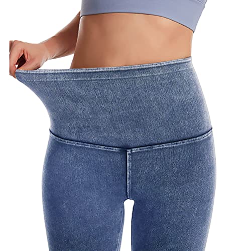 Onsoyours Damen Leggings Jeans-Look High Waist Jeggings Stretch Jeans Hose Blickdicht Einfarbig Yogahose Kompressions Fitnesshose für Gym Laufen Fitness F Blau L von Onsoyours