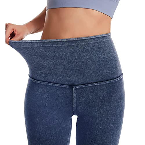 Onsoyours Damen Leggings Jeans-Look High Waist Jeggings Stretch Jeans Hose Blickdicht Einfarbig Yogahose Kompressions Fitnesshose für Gym Laufen Fitness F Dunkelblau S von Onsoyours