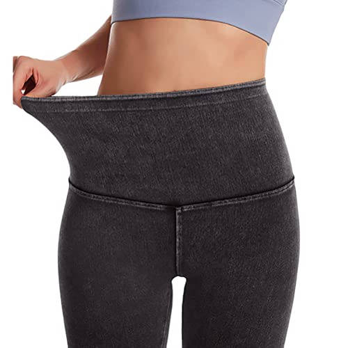 Onsoyours Damen Leggings Jeans-Look High Waist Jeggings Stretch Jeans Hose Blickdicht Einfarbig Yogahose Kompressions Fitnesshose für Gym Laufen Fitness F Dunkelgrau L von Onsoyours