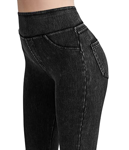 Onsoyours Damen Leggings Jeans-Look High Waist Jeggings Stretch Jeans Hose Blickdicht Einfarbig Yogahose Kompressions Fitnesshose für Gym Laufen Fitness G Dunkelgrau L von Onsoyours