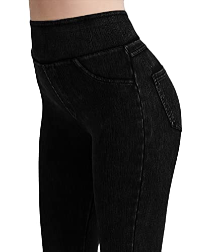 Onsoyours Damen Leggings Jeans-Look High Waist Jeggings Stretch Jeans Hose Blickdicht Einfarbig Yogahose Kompressions Fitnesshose für Gym Laufen Fitness G Schwarz M von Onsoyours