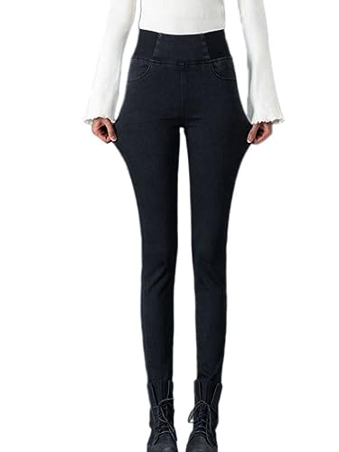 Onsoyours Damen Leggings Jeans-Look High Waist Jeggings Stretch Jeans Hosen Blickdicht Einfarbig Yogahose Kompressions Fitnesshose für Gym Laufen Fitness A Schwarz M von Onsoyours