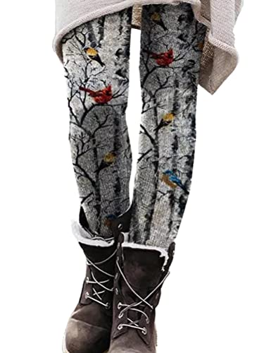 Onsoyours Damen Leggings Stretch Gefüttert Hosen Sporthose High Waist Drucken Freizeithose Verdicken Warme Winterhose Dicken Skinny Jogginghose Laufhosen Winter D Vogel XL von Onsoyours