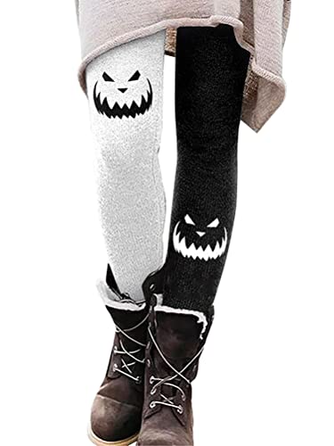 Onsoyours Damen Leggings Warm Halloween Muster Stoff Hosen Strumpfhosen Stretch Slim Fit Leggings Hohe Taille Freizeithosen Fitness Sport Gym Jogginghose Schwarz 02 M von Onsoyours