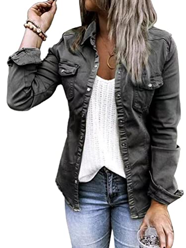 Onsoyours Damen Leicht Jacke Casual Langarm Einfarbig Knopf Stehkragen Kurz Mäntel Herbst Frühling Übergangsjacke Leicht Sommerjacke mit Taschen A Schwarz XXL von Onsoyours