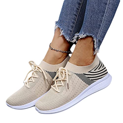 Onsoyours Damen Leichtgewichts Flach Schnürsenkel Atmungsaktiv Sportschuhe Sneaker Laufschuhe Freizeitschuhe für Outdoor Fitness Sporthalle A Beige 38 EU von Onsoyours