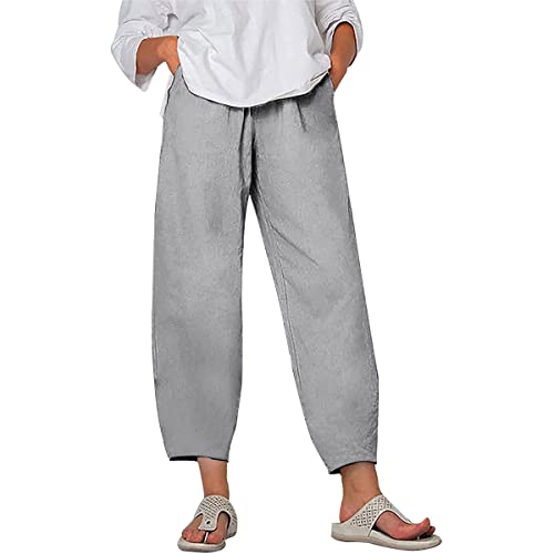Onsoyours Damen Leinenhose Freizeithose Sommerhose Haremshose Loose Sommerhose Boho Strand Hosen Schlupfhose Strandhose Jogginghose Bequem Yogahose C Grau XL von Onsoyours