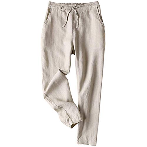 Onsoyours Damen Leinenhose Lange Leichte Sommerhose Strandhose Weich Bequem Loose Einfarbig Breites Bein Freizeithose Jogginghose A Aprikose L von Onsoyours