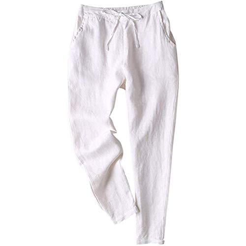 Onsoyours Damen Leinenhose Lange Leichte Sommerhose Strandhose Weich Bequem Loose Einfarbig Breites Bein Freizeithose Jogginghose A Weiß XS von Onsoyours
