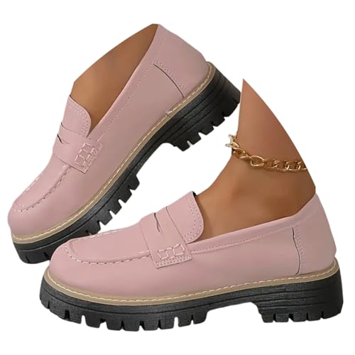 Onsoyours Damen Loafer mit Absatz Elegant Bequeme Mokassins Slippers Business Schuhe mit Dicker Sohle B Rosa 42 EU von Onsoyours