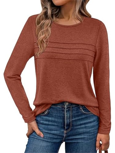 Onsoyours Damen Longshirt Casual Rundhals Langarm Shirts Einfabrig Basic Oberteile A Braun XL von Onsoyours