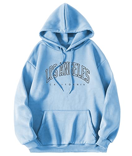 Onsoyours Damen Los Angeles Kapuzenpullover Sweatshirt Langarmshirt Rundhals Damen Mit Kapuze Teenager Mädchen Vintage Pullov Oberteile Top Z3 Blau M von Onsoyours