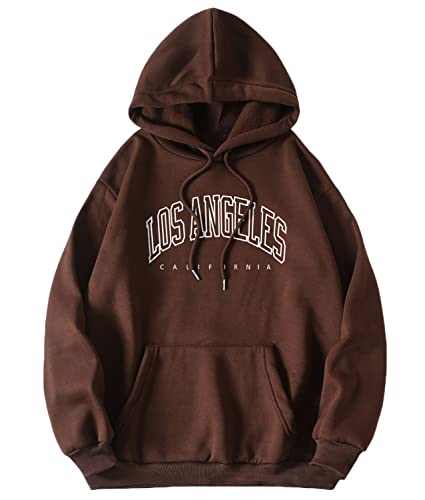 Onsoyours Damen Los Angeles Kapuzenpullover Sweatshirt Langarmshirt Rundhals Damen Mit Kapuze Teenager Mädchen Vintage Pullov Oberteile Top Z3 Kaffee L von Onsoyours