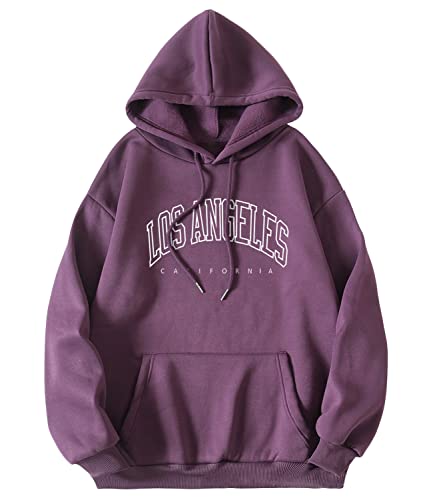 Onsoyours Damen Los Angeles Kapuzenpullover Sweatshirt Langarmshirt Rundhals Damen Mit Kapuze Teenager Mädchen Vintage Pullov Oberteile Top Z3 Violett L von Onsoyours