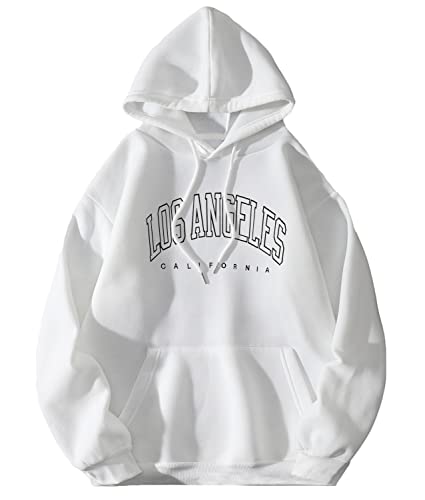 Onsoyours Damen Los Angeles Kapuzenpullover Sweatshirt Langarmshirt Rundhals Damen Mit Kapuze Teenager Mädchen Vintage Pullov Oberteile Top Z3 Weiß L von Onsoyours