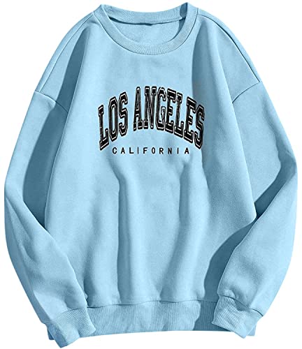 Onsoyours Damen Los Angeles Sweatshirt Langarmshirt Rundhals Damen Ohne Kapuze Teenager Mädchen Vintage Pullov Oberteile Top Blau XL von Onsoyours