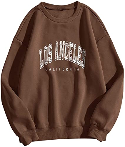 Onsoyours Damen Los Angeles Sweatshirt Langarmshirt Rundhals Damen Ohne Kapuze Teenager Mädchen Vintage Pullov Oberteile Top Braun L von Onsoyours