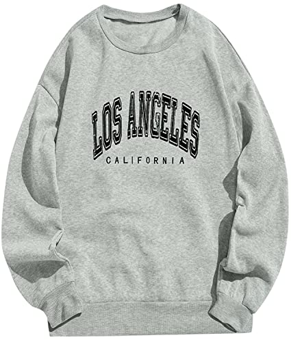 Onsoyours Damen Los Angeles Sweatshirt Langarmshirt Rundhals Damen Ohne Kapuze Teenager Mädchen Vintage Pullov Oberteile Top Grau L von Onsoyours