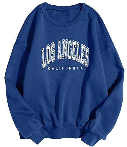 Onsoyours Damen Los Angeles Sweatshirt Langarmshirt Rundhals Damen Ohne Kapuze Teenager Mädchen Vintage Pullov Oberteile Top Klein Blau L von Onsoyours