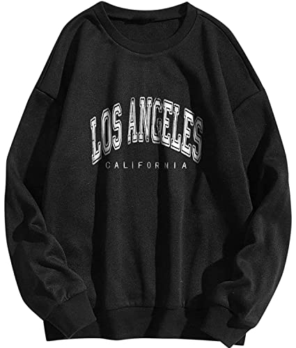 Onsoyours Damen Los Angeles Sweatshirt Langarmshirt Rundhals Damen Ohne Kapuze Teenager Mädchen Vintage Pullov Oberteile Top Schwarz S von Onsoyours