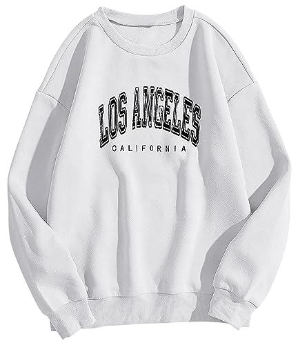 Onsoyours Damen Los Angeles Sweatshirt Langarmshirt Rundhals Damen Ohne Kapuze Teenager Mädchen Vintage Pullov Oberteile Top Weiß XS von Onsoyours