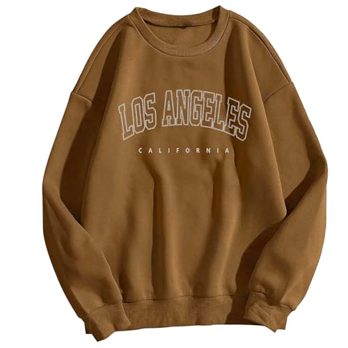 Onsoyours Damen Los Angeles Sweatshirt Langarmshirt Rundhals Damen Ohne Kapuze Teenager Mädchen Vintage Pullov Oberteile Top X 01 Braun S von Onsoyours