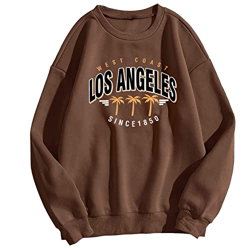 Onsoyours Damen Los Angeles Sweatshirt Langarmshirt Rundhals Damen Ohne Kapuze Teenager Mädchen Vintage Pullov Oberteile Top X 03 Braun S von Onsoyours