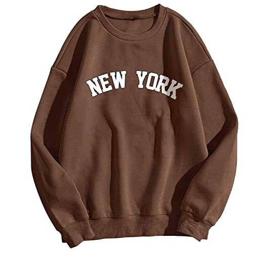 Onsoyours Damen Los Angeles Sweatshirt Langarmshirt Rundhals Damen Ohne Kapuze Teenager Mädchen Vintage Pullov Oberteile Top X 05 Braun S von Onsoyours