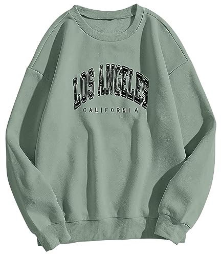 Onsoyours Damen Los Angeles Sweatshirt Langarmshirt Rundhals Tops Damen Ohne Kapuze Teenager Mädchen Vintage Pullov Oberteile Top Dunkelgrün M von Onsoyours