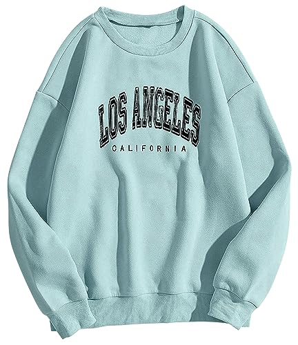 Onsoyours Damen Los Angeles Sweatshirt Langarmshirt Rundhals Tops Damen Ohne Kapuze Teenager Mädchen Vintage Pullov Oberteile Top Hellgrün XL von Onsoyours