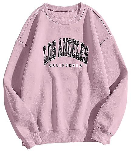 Onsoyours Damen Los Angeles Sweatshirt Langarmshirt Rundhals Tops Damen Ohne Kapuze Teenager Mädchen Vintage Pullov Oberteile Top Rosa L von Onsoyours