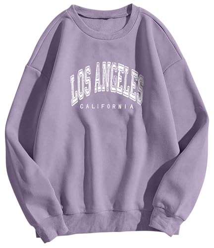 Onsoyours Damen Los Angeles Sweatshirt Langarmshirt Rundhals Tops Damen Ohne Kapuze Teenager Mädchen Vintage Pullov Oberteile Top Violett S von Onsoyours