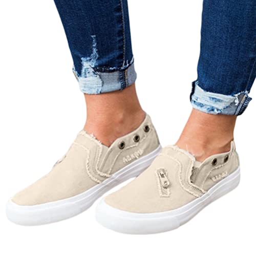Onsoyours Damen Low Cut Sneaker Canvas Flache Schuhe Beiläufige Schuhe Sommer Frühling Turnschuhe Plattform Freizeitschuhe B Beige 39 EU von Onsoyours