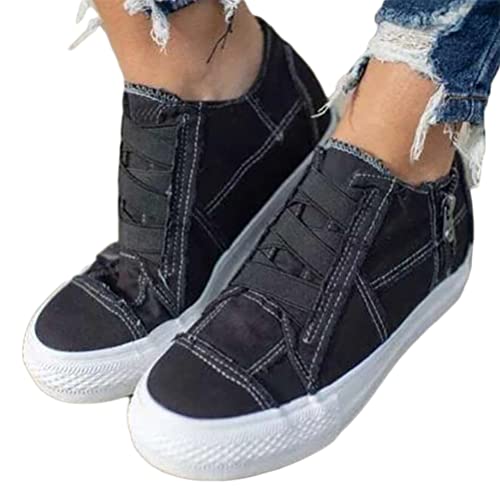 Onsoyours Damen Low Cut Sneaker Canvas Flache Schuhe Beiläufige Schuhe Sommer Frühling Turnschuhe Plattform Freizeitschuhe Schwarz 38 EU von Onsoyours