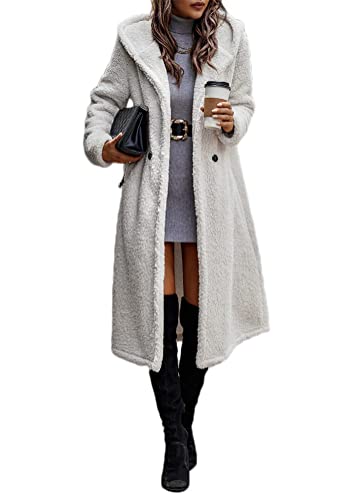 Onsoyours Damen Mantel Einfarbig Lang Plüschjacke Frau Wintermantel Warm Fleece Cardigan Revers Jacke Mit Taschen Parka Winter Jacken A Beige L von Onsoyours