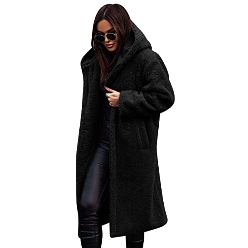 Onsoyours Damen Mantel Einfarbig Lang Plüschjacke Frau Wintermantel Warm Fleece Cardigan Revers Jacke Mit Taschen Parka Winter Jacken A Schwarz M von Onsoyours