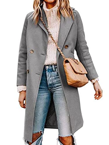 Onsoyours Damen Mantel Elegant Slim Fit Cardigan Trenchcoat Langer Einfarbig Jacke Langarm Herbst Winter Outwear Jacke B Grau L von Onsoyours