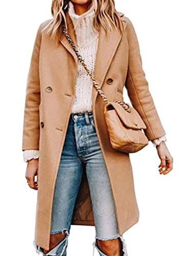 Onsoyours Damen Mantel Elegant Slim Fit Cardigan Trenchcoat Langer Einfarbig Jacke Langarm Herbst Winter Outwear Jacke B Khaki L von Onsoyours