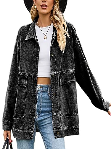 Onsoyours Damen Mantel Jeansjacke Langarm Denim Jacke Bomberjacke Damen Jeansjacke A Schwarz XL von Onsoyours