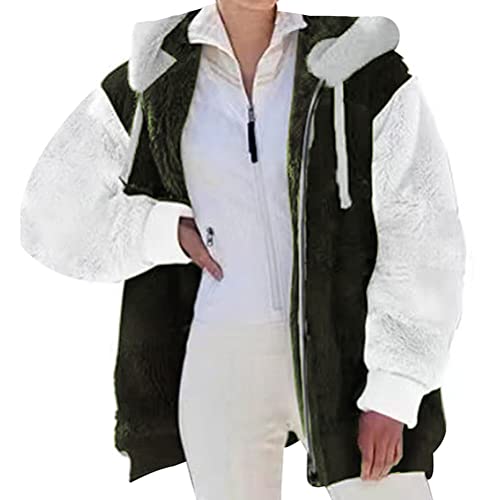 Onsoyours Damen Mantel Kapuzenjacke Winterjacke Mode Warm Hoodie Pullover Jacken Reißverschluss Plüschjacke Fleecejacke Oberteile D Armeegrün S von Onsoyours