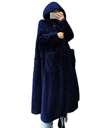 Onsoyours Damen Mantel Lang Plüschjacke Frau Wintermantel Warm Teddy-Fleece Cardigan Revers Faux Wolle Jacke Outwear Mit Taschen Parka Trenchcoat Casual Outwear Coat A Dunkelblau S von Onsoyours